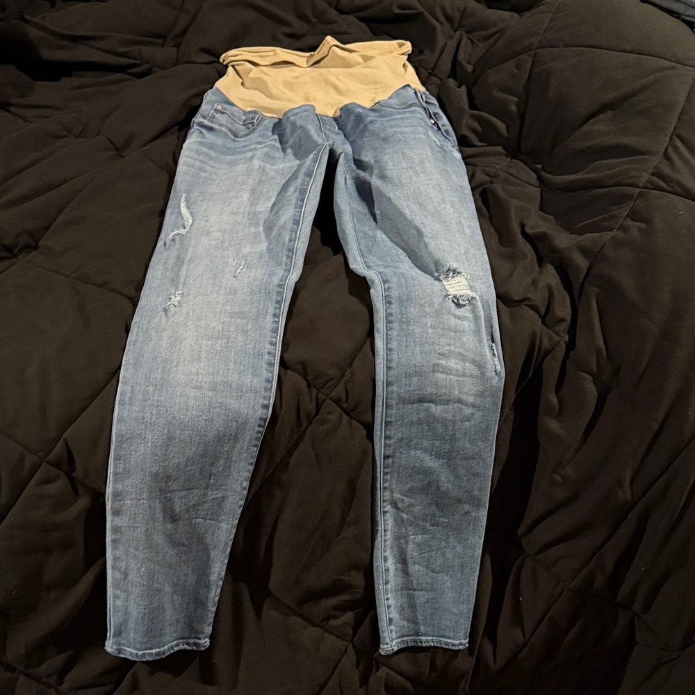 Motherhood Light Blue Distressed Skinny Jeans